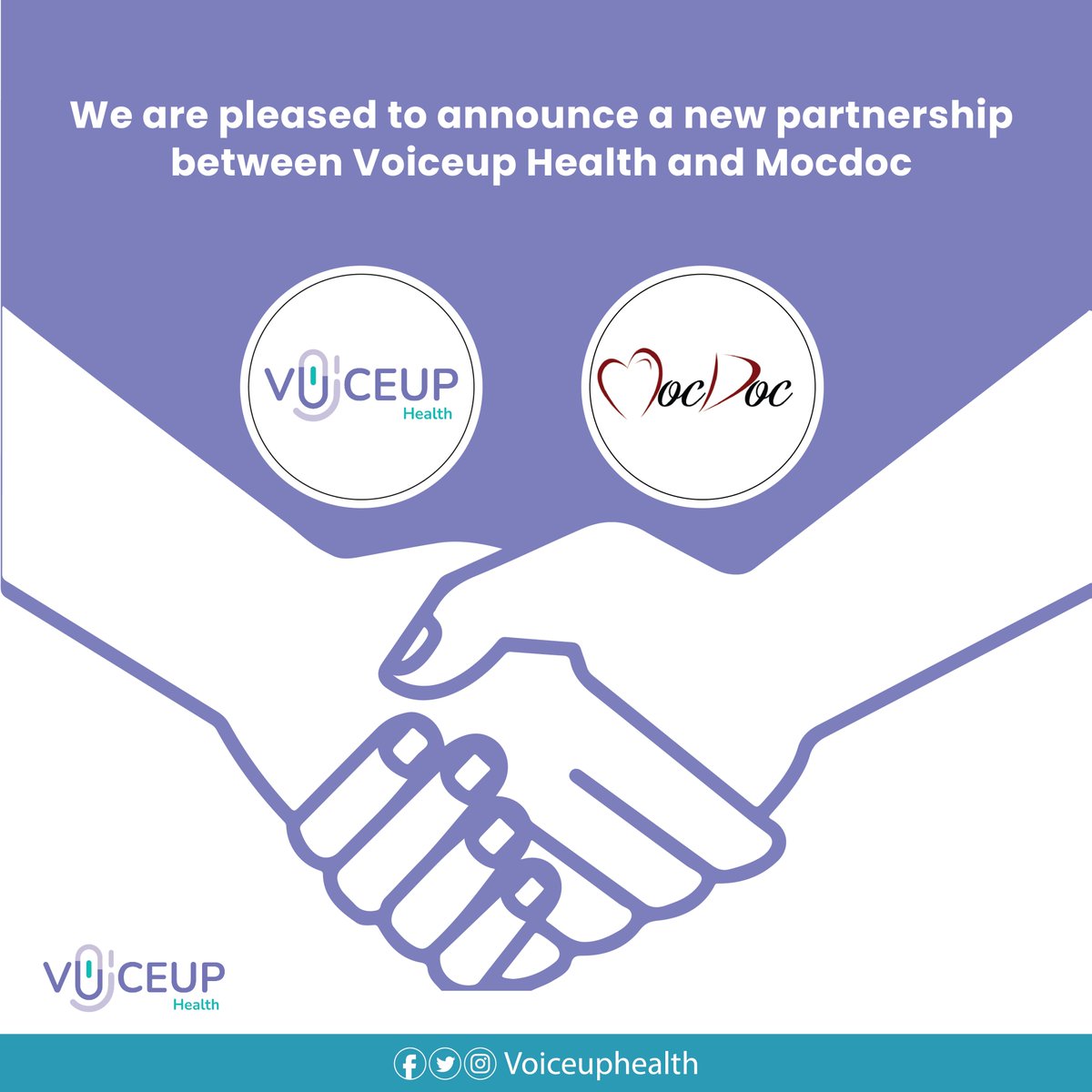Voiceupltd's tweet photo. We are pleased to announce a new partnership between Voiceup Health and Mocdoc. @MocDoc_In  is a software venture started in the year 2012 by tech professionals with Comprehensive experience in the healthcare industry. https://t.co/fwLfWuIVh0