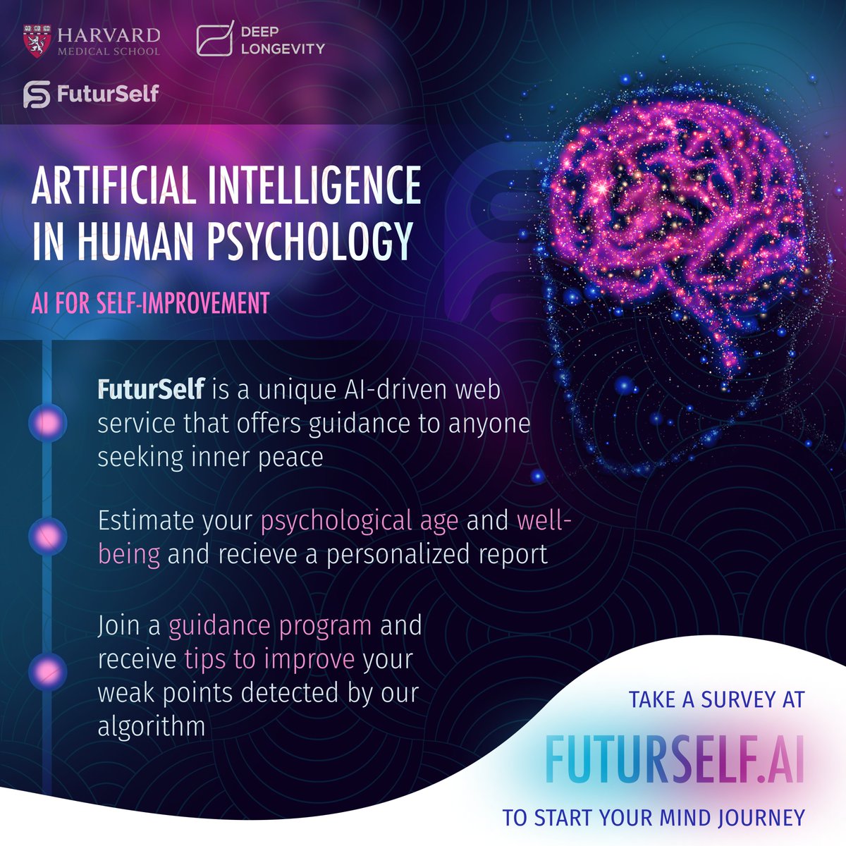 Join FuturSelf.AI to learn your psychological age and what your #Wellbeing will be in 5 years.

#heatlhylongevity #ai #psychology #FuturSelf
#wellbeingwednesday #mentalhealth #science
