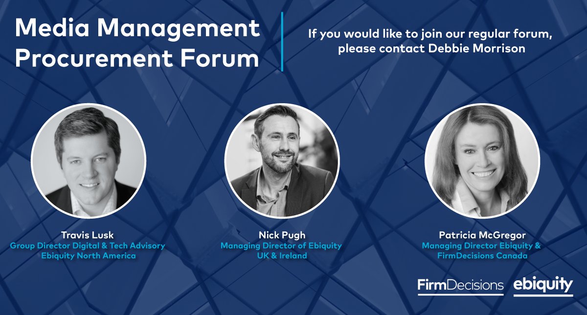 @ebiquityglobal and <a href="/firmdecisions/">FirmDecisions</a> Media Management Procurement forum is a regular event that brings together the marketing #procurement professionals community to discuss #media issues and insights. 

If you would like to join us, please email <a href="/DebbieMorrison3/">Debbie Morrison</a>