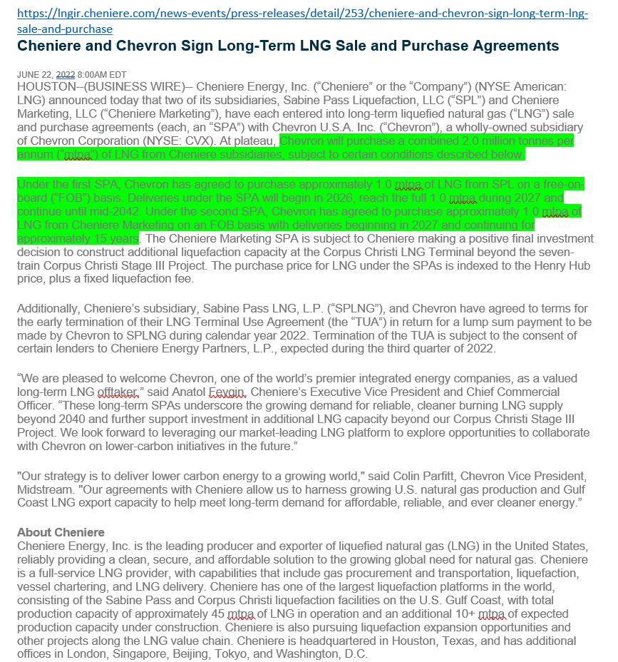 Energy_Tidbits's tweet photo. #LNGSupplyGap. @exxomobil, @shell previously, @Chevron latest of #LNG supply leaders to lock up long term supply for their supply portfolios. #Chevron locking up 0.26 bcf/d for 15 yrs from @Cheniere. #NatGas &amp; LNG look good thru 2030. #OOTT https://t.co/O1TKeGgOqa