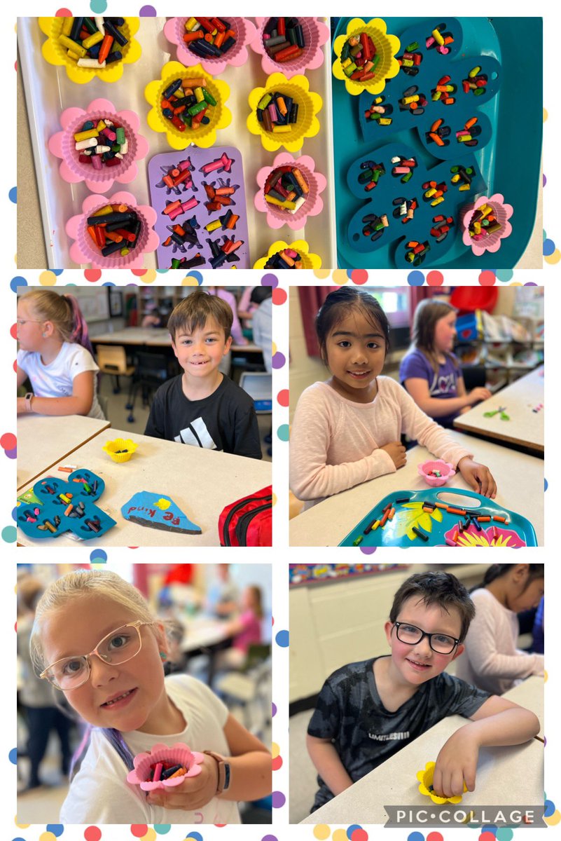 cdubbs03's tweet photo. What a fun afternoon! We recycled our old cracked crayons to make new rainbow crayons 🌈🖍💓 @NLESDCA https://t.co/4rBARO2ONm