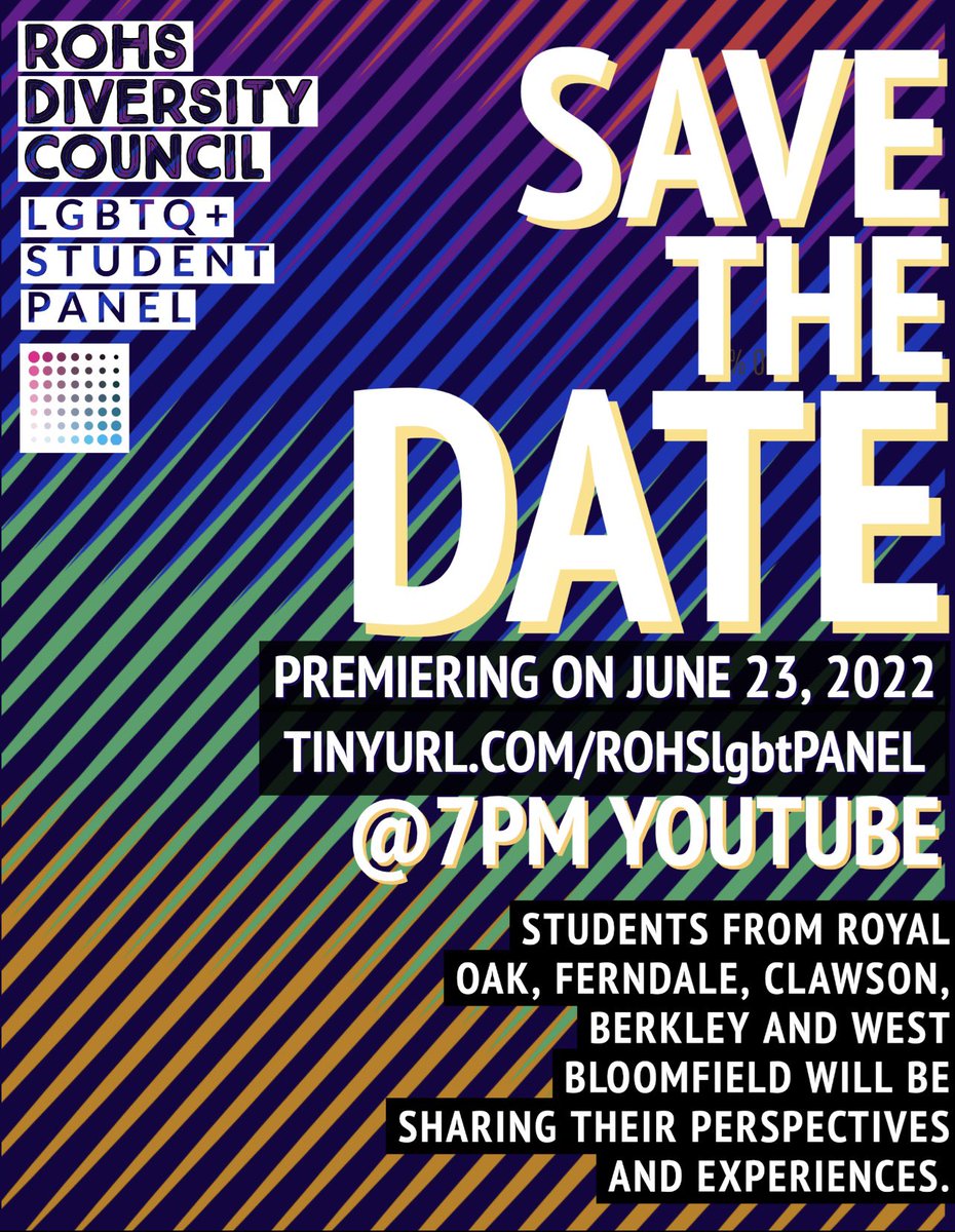Hey, Ravens! Don’t forget to tune in tomorrow for the premier of our Diversity Club’s LGBTQ+ Student Panel with student representatives around the county! #Pride #rohsdiversitycouncil