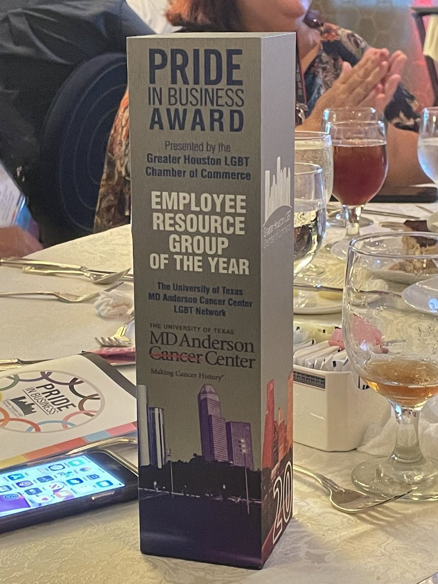 MarisaMir's tweet photo. So this just happened…@MDAndersonNews LGBTQ+ Network was just awarded the @HoustonLGBTCoC 2022 Employee Resource Group of the year! Beyond proud to work alongside such a phenomenal group of colleagues. Thank you to all at the Chamber for this recognition! #EndCancer #Pride https://t.co/2VFiMfxMos