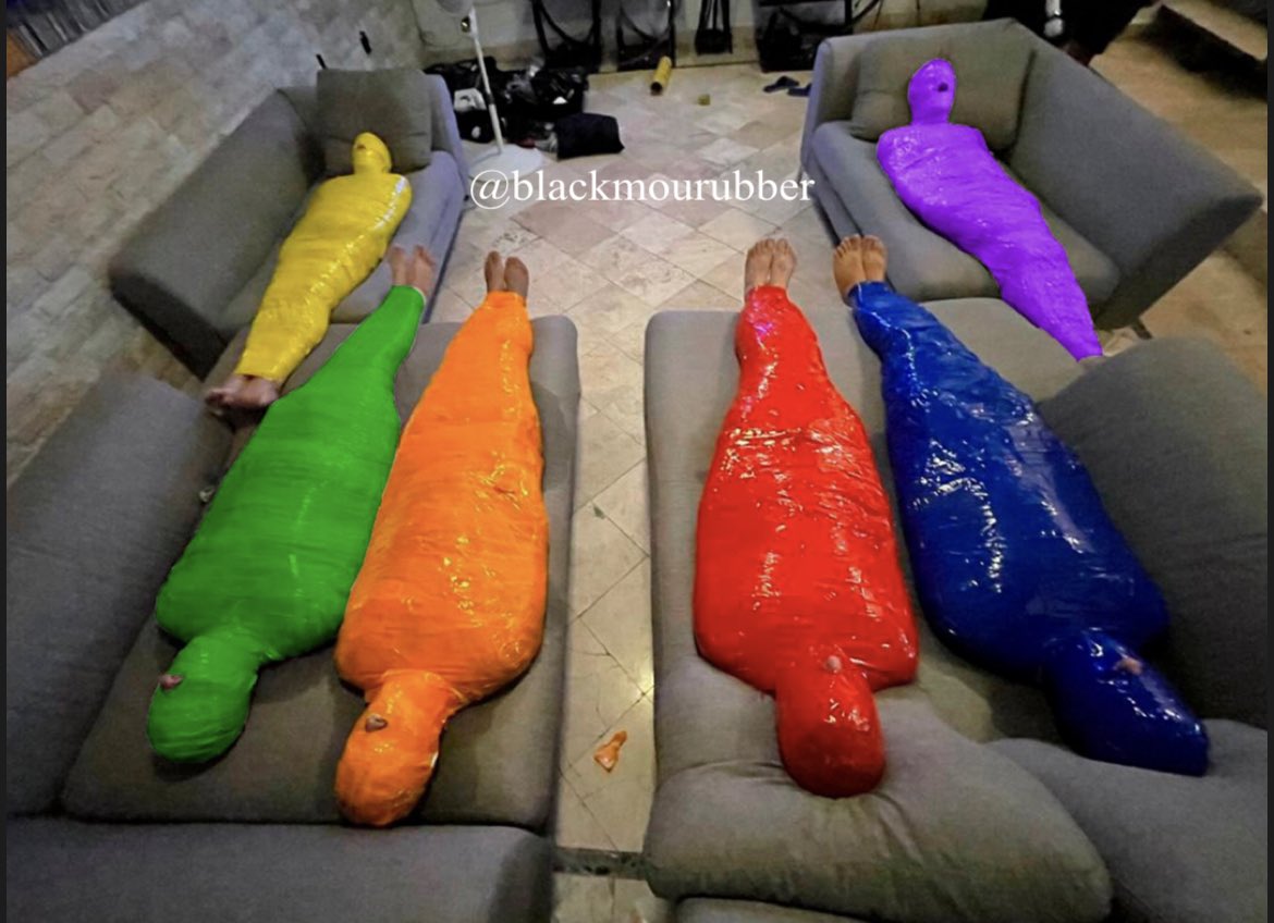 Are you ready for the pride?
Immobile mummified unable to speak.
You can only moan.
<a href="/RubberFenix/">Rubber Fenix</a> @RubberApollo <a href="/beissenhund/">Beissen</a> <a href="/Blazer_Hund/">Blazer pup</a>  @alexbyfoot <a href="/Kaytarus1/">Kaytarus</a>