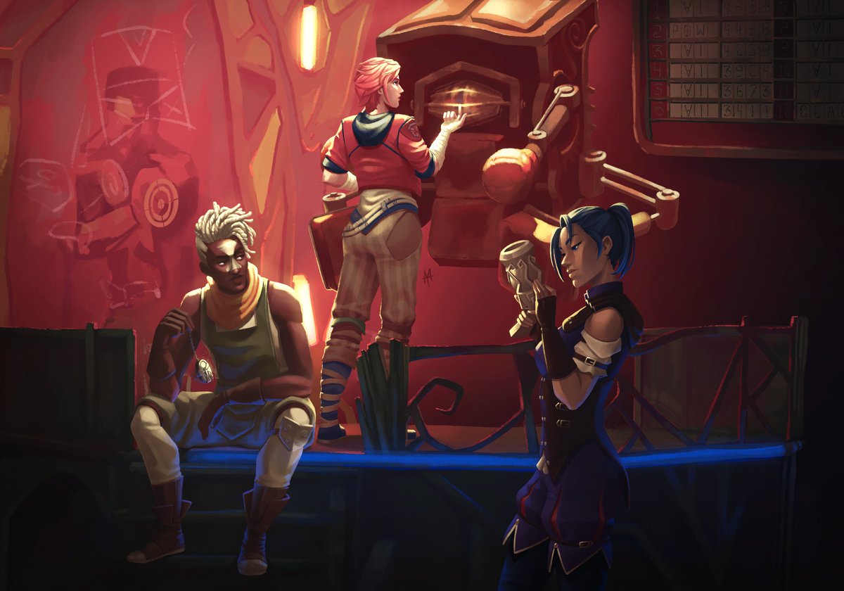 myomikan's tweet photo. 🌆 Wow... I finally finished this art after a month! I wanted to see these three come back to the old hide out. (1/2) #arcane #arcanefanart #Caitlyn #Vi #Ekko #piltoversfinest https://t.co/JAnzTodjyy