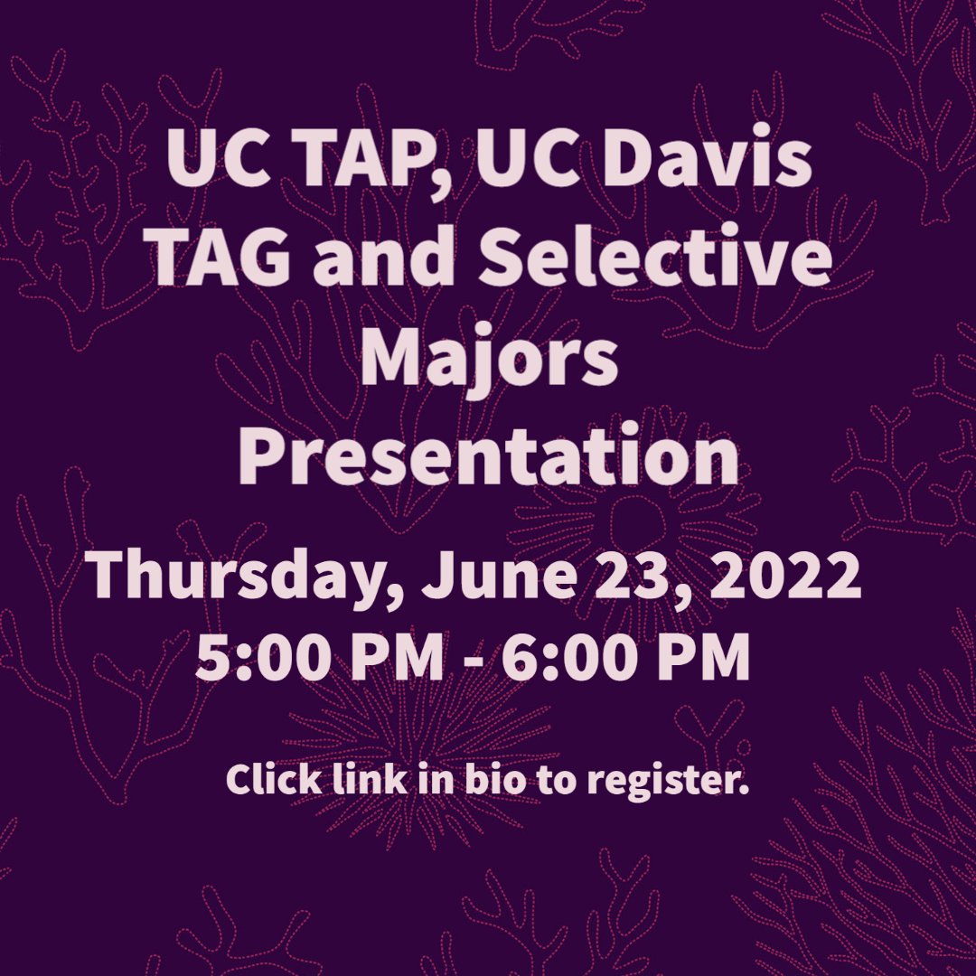 SolanoTransfer's tweet image. UC Davis TOP is hosting a workshop tomorrow, 6/23, about UC TAP, UC Davis TAG requirements, and selective major requirements. To register, please click the link in our bio.