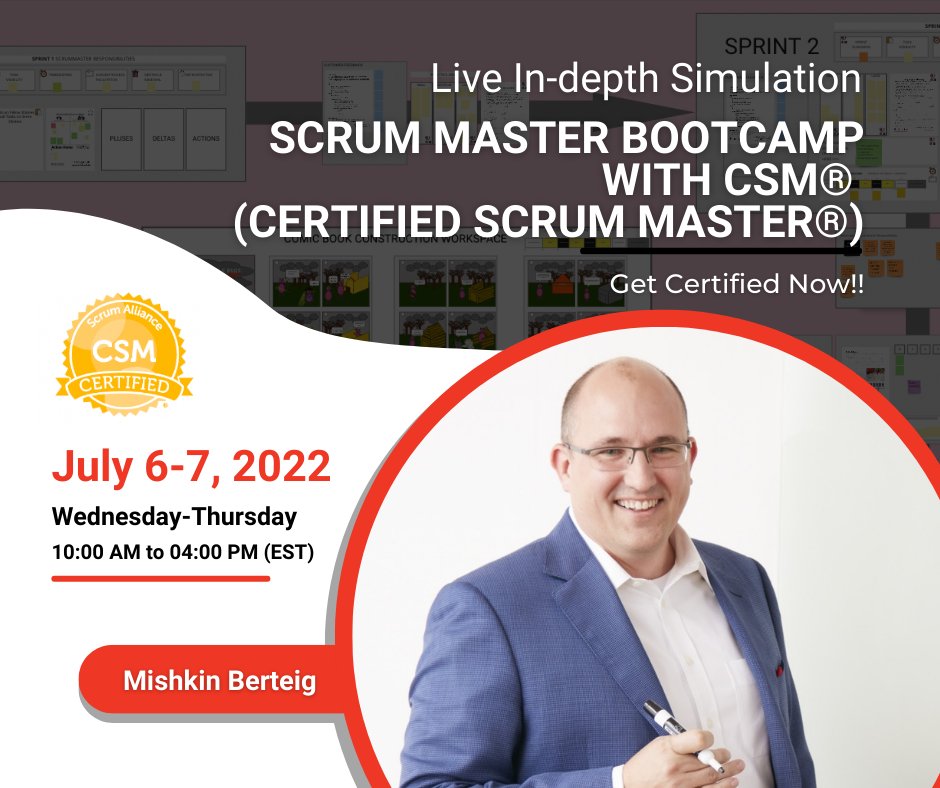 Get Certified and Create Adaptive Product Teams in Your Business. On berteig.com, you'll find the most relevant Scrum Master training courses with in-depth simulation and engaging classroom discussion. Register for our upcoming BOOTCAMP on July 6-7, 2022