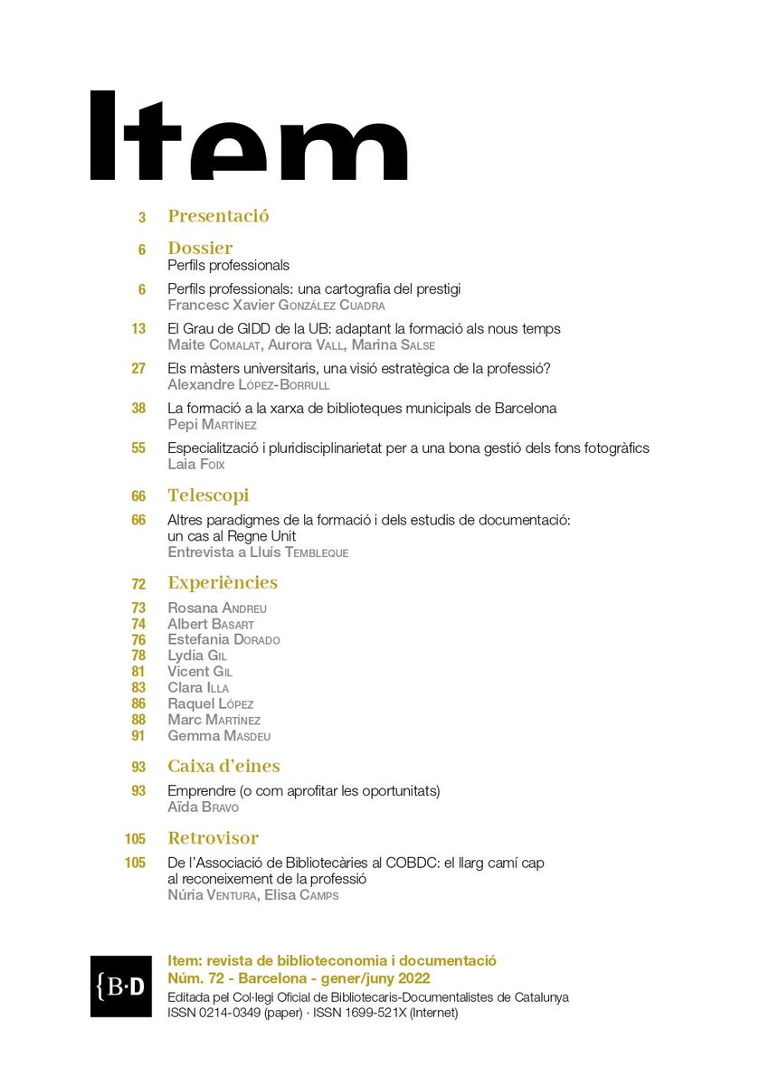 revistaItem's tweet photo. El Dossier posa el focus en les oportunitats, alternatives i vies de formació, tant reglada com continua, per tal d’assolir o adaptar-se a aquesta varietat de perfils professionals en constant transformació #item72 https://t.co/wwHo81Fkny