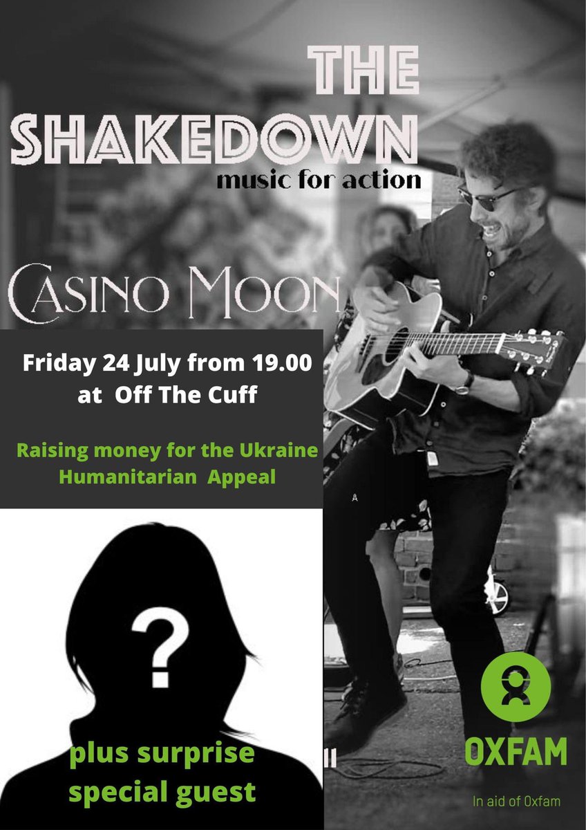 It’s almost 48 hours until The Shakedown with Casino Moon. We have a very special guest joining us for this event.. who is it?! Well, that’s a surprise 🤐. 
Don’t miss out and book your ticket. Raising ££ for the Ukraine Humanitarian Appeal. #livemusic 

link.dice.fm/Ze3psOVx4qb