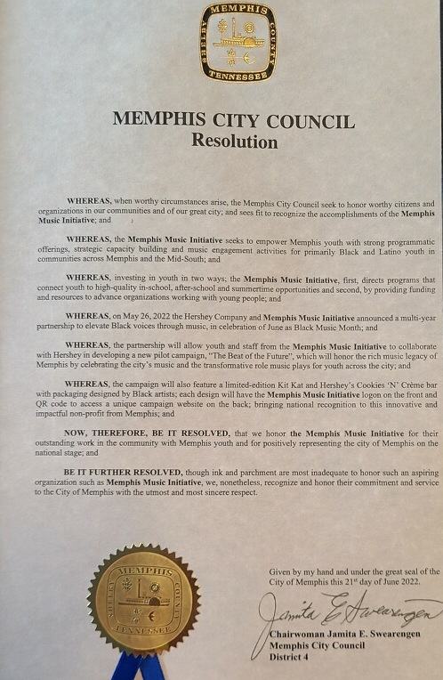 MMusInitiative's tweet photo. Yesterday, representatives from MMI were invited to the Memphis City Council June meeting to accept a resolution on behalf of the organization. Thank you to Chairwoman Jamita Swearengen (District 4) and all the City Council members for supporting our work. We are truly honored! https://t.co/LaexOhHeqT