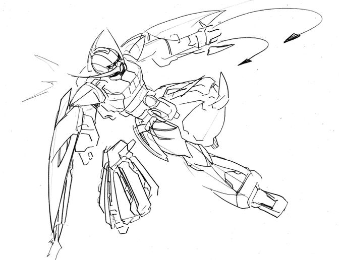 こないだ描いたビルドシリーズ二次創作用の∀アレンジVer1.01(1枚目)。左腕にスモーのIフィールドジェネにターンXのワイヤークロー仕込んだ奴をバックラー風に被せる。腰にオプションでスラスターベーンをスカート風に重ねた高機動バインダーを付ける 