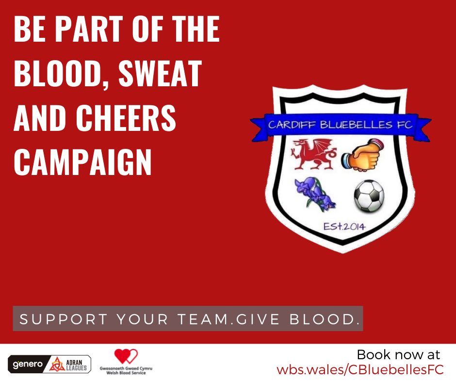 🩸 ⚽  | We’re supporting the Welsh Blood Service!
👶 | Blood donation takes minutes, but for someone in need – that blood save a life.
📍 | Multiple dates and locations are available throughout Cardiff!
🔗 | Please click here to make an appointment: wbs.wales/BluebellesFC