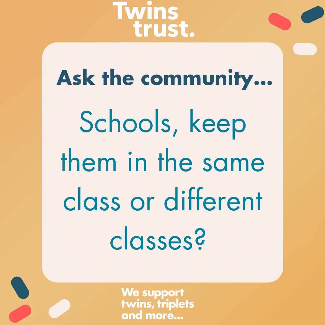 TwinsTrust's tweet photo. Schools, have you kept your twins/triplets in the same class or split them into separate classes? https://t.co/TOw3HQRPkk