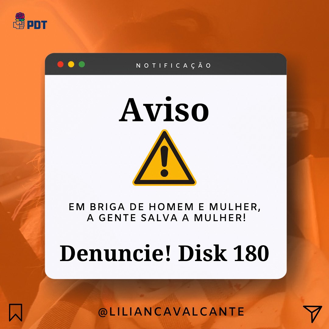 lilianmn's tweet photo. ⚠️Violência contra mulher é crime!⚠️

Quando uma mulher é agredida, seja na rua, em casa, na escola, no trabalho… ela carregará consigo diversos traumas, sejam eles físicos ou psicológicos. 
✋🏾
Não compactue com a agressão!🤝 
Denuncie! 
Disk 190 - Polícia Militar 📞

#disk180 https://t.co/0wYywNCzgD