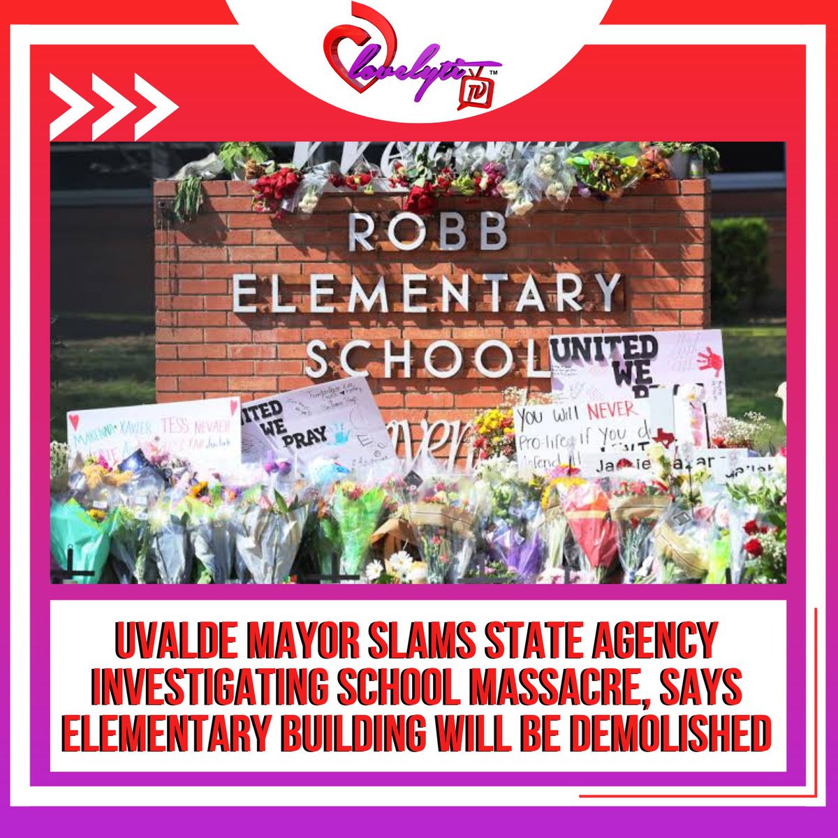 lovelyti's tweet photo. The Uvalde, Texas, elementary school where a gunman killed 19 students and two teachers last month will be demolished, the city's mayor said.

#RobbElementarySchool #Uvalde #DonMclaughlin #Lovelytitv https://t.co/xewV0OmhJG