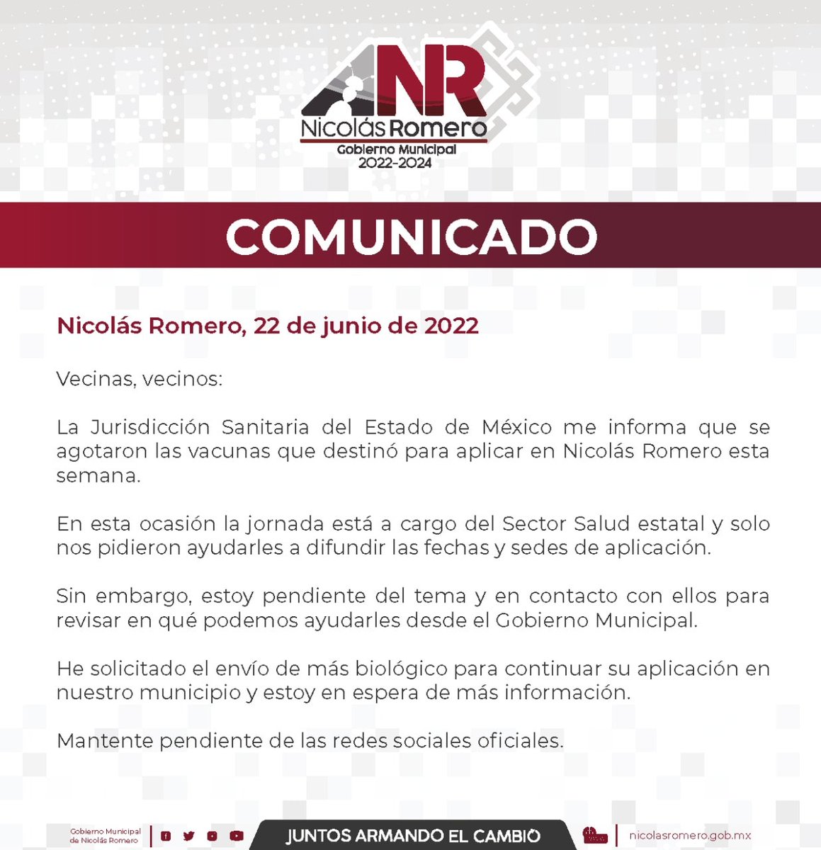 ArmandoNLop's tweet photo. Vecinas, vecinos, les comparto la siguiente información sobre la jornada de #Vacunación a cargo de la Jurisdicción Sanitaria del Edoméx. https://t.co/la6vNvLBan