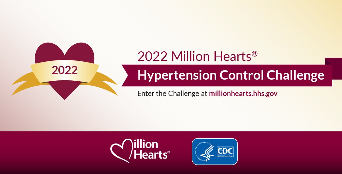 MillionHeartsUS's tweet photo. The Million Hearts 2022 #HTNControlChallenge is open! Is your practice or health system eligible for recognition? Find out and apply today! https://t.co/zTOeHob7rY https://t.co/1BS5NHe8IV