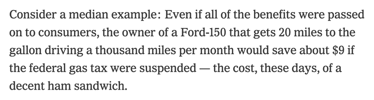 KyleKohli's tweet image. This @nytimes story on Biden's proposed gas tax suspension underwent a stealth edit to omit the fact that the "savings" would only amount to a decent ham sandwich. 

nytimes.com/2022/06/22/us/…