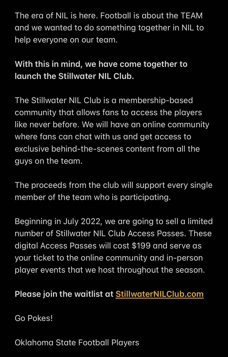 CaleCabbiness's tweet image. Cowboy Nation — we need you!! #GoPokes
StillwaterNILClub.com
@StillwaterNIL