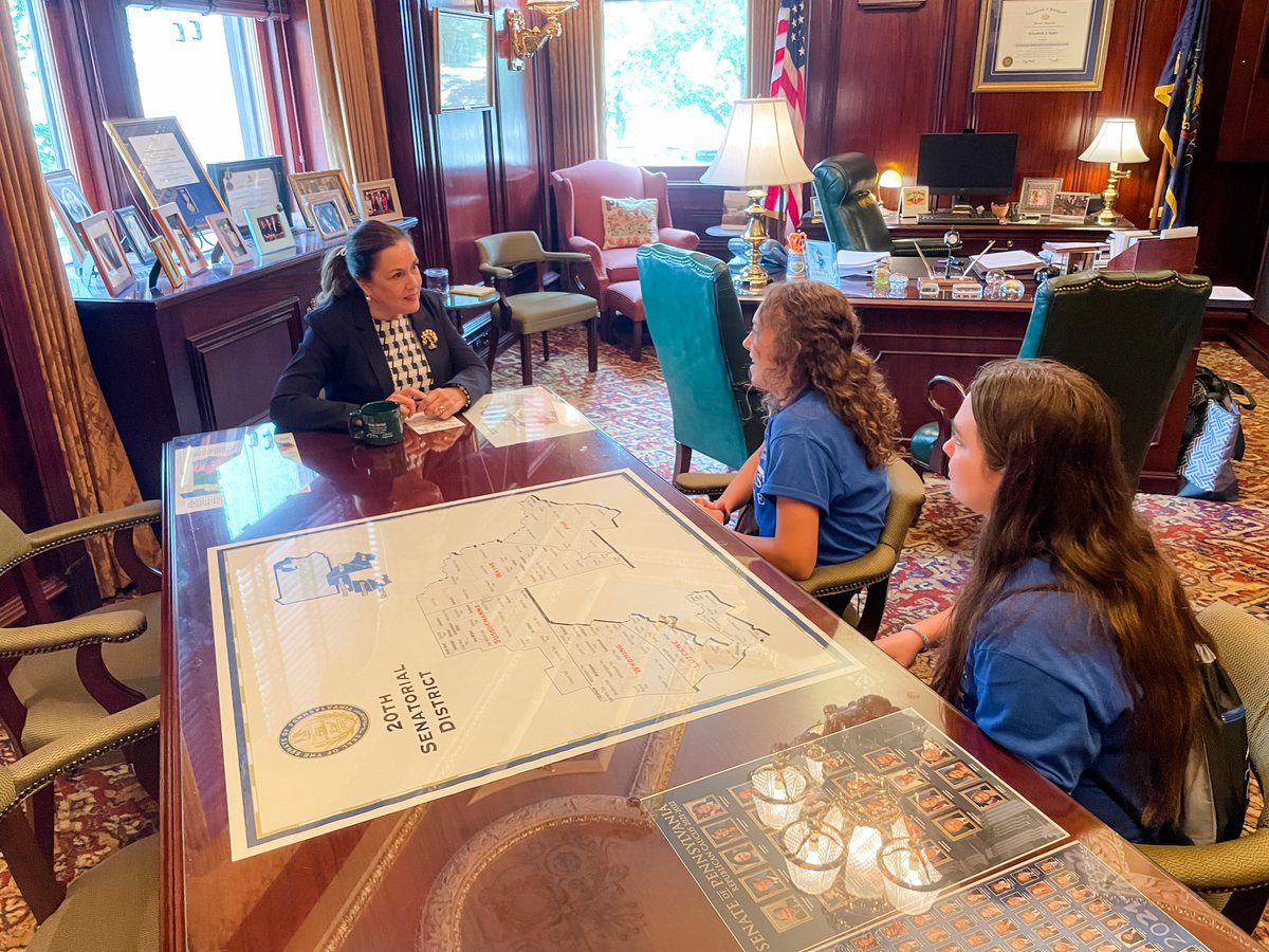 SenLisaBaker's tweet photo. It was great to have two bright &amp; driven rising high school seniors stop by my office today! Madison Meagher from Wayne County, and Ashley McGrory from Delaware County, are participating in the 2022 @PAGirlsState program this week. #leadership #waynecountypa #keystonestategirl https://t.co/9s7A75mMqW
