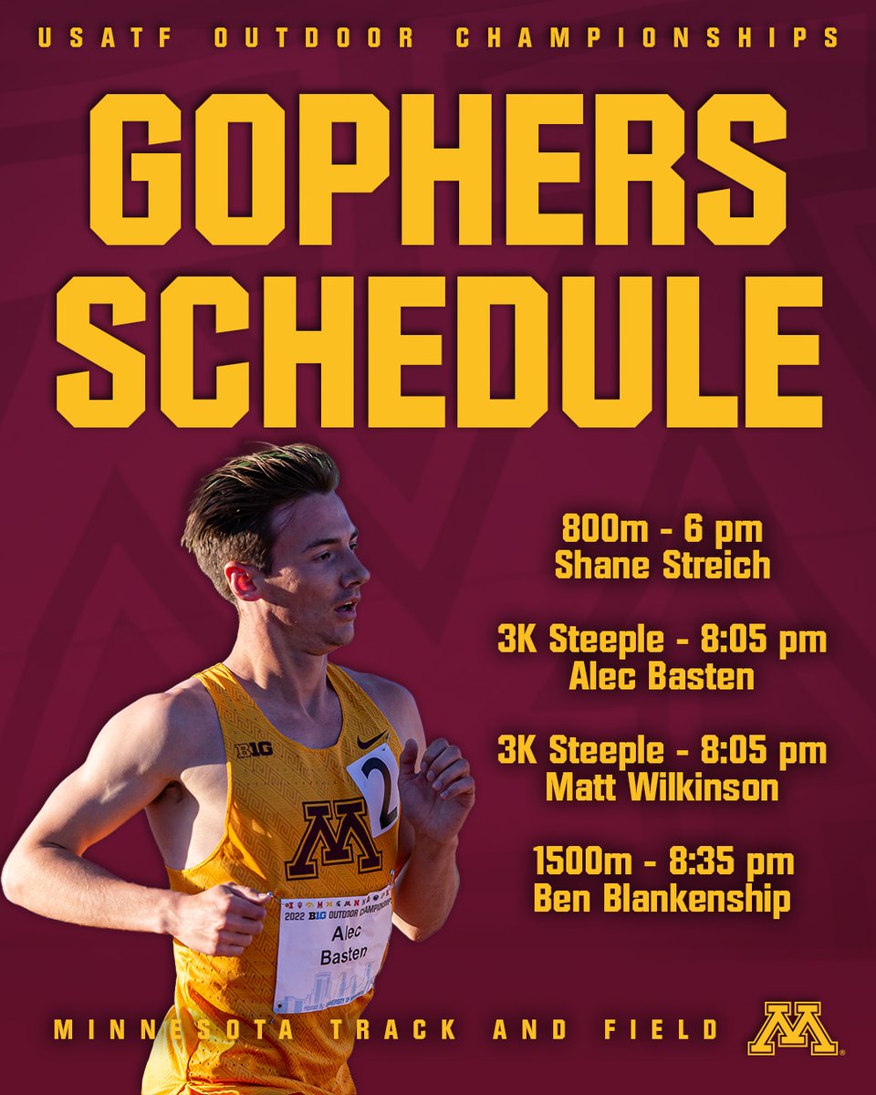 The #Gophers get started at the <a href="/usatf/">USATF</a> Outdoor Championships today! Check out when they run today ⬇️

WATCH: z.umn.edu/WatchUSATF22
LIVE RESULTS: z.umn.edu/usatf22LIVE