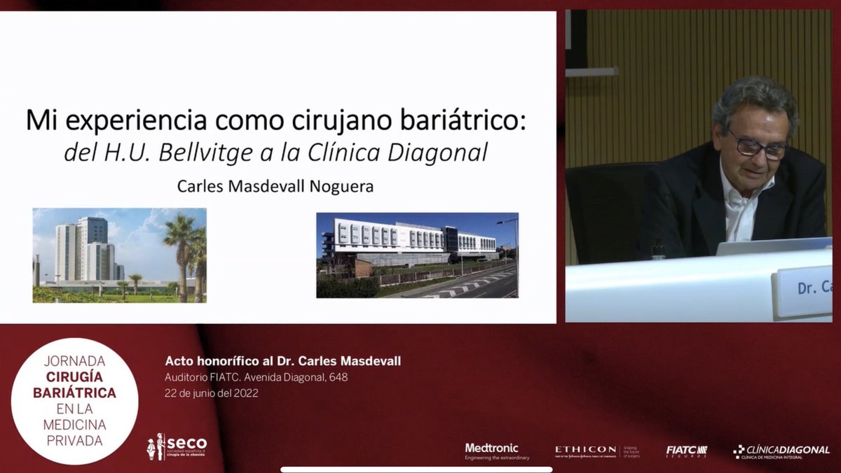 Jornada #CirugíaBariátrica en la #MedicinaPrivada Acto honorífico al Dr. #Masdevall Cierre de la Jornada, Dr. Carles Masdevall: “Mi experiencia como cirujano bariátrico, del @hbellvitge a la #ClínicaDiagonal”