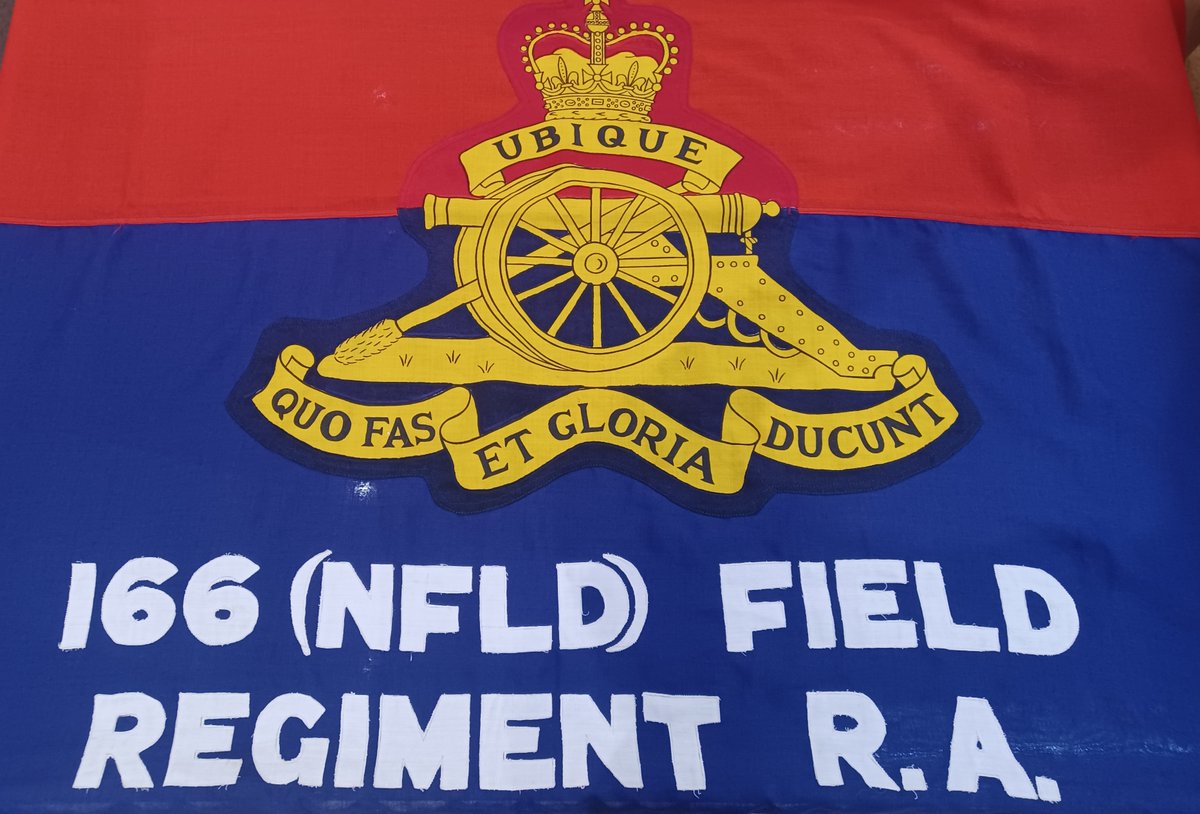 rnfldrmuseum.ca/166th-nfld-fie…

The main flag of the 166th Newfoundland Field Regiment, R.A. The crest is that of the Royal Artillery.
