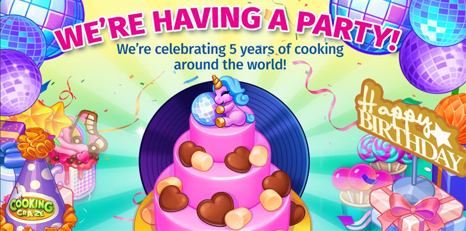 Big Fish Games (@bigfishgames) on Twitter photo We’re having a big birthday this month! 🥳 <a href="/CookingCrazeApp/">Cooking Craze</a> celebrates 5 years in the App Store! After half a decade, Cooking Craze has had over 50M app installs & thousands of levels across 30+ cities that invite players to cook up a storm recreating authentic cuisines! We’re having a big birthday this month! 🥳 <a href="/CookingCrazeApp/">Cooking Craze</a> celebrates 5 years in the App Store! After half a decade, Cooking Craze has had over 50M app installs & thousands of levels across 30+ cities that invite players to cook up a storm recreating authentic cuisines!