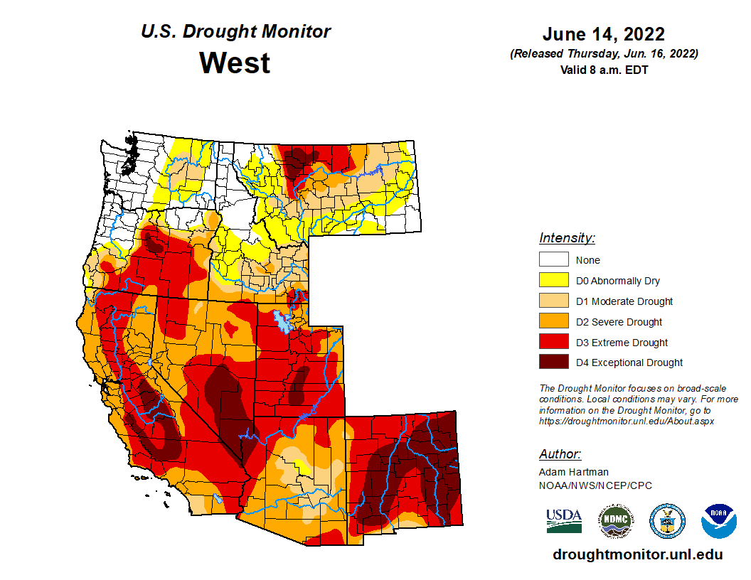 NWS's tweet photo. It's not much but any rain is welcome across southern California  today and tomorrow. Further east, the SW Monsoon is kicking up with heavy rain expected for drought-stricken areas of NM and CO this week.  Flash Flooding and Debris Flows will be likely with this rainfall. https://t.co/ovOIfSg17L