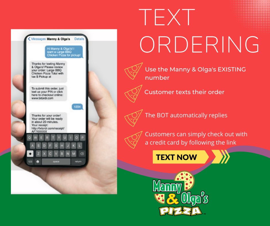 TheMoCoShow's tweet photo. Manny &amp; Olga’s Pizza is officially launching text to order at all of their locations today, June 22nd! You will be able to text the existing store number and place your order via text!

Visit https://t.co/YXUojB9MHQ for menu and locations!

#sponsored https://t.co/AtI2Bvdowl