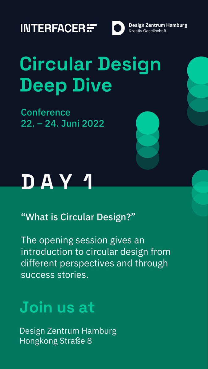 fabcityhamburg's tweet photo. Heute: Tag 1 der #CircularDesign Deep Dive Konferenz in #Hamburg! Agenda 👇💥 #CDDD2022 #design #fabcityhh #networking 💬🍹
@JensKerstan @fhh_umwelt @wolfka @fabcityglobal
@AlmutNagel @Ursula_Tischner @rasmustaun @HH_BWI #INTERFACER @DyneOrg @HSUHamburg @HamburgKreativ https://t.co/zP29FnM8zU