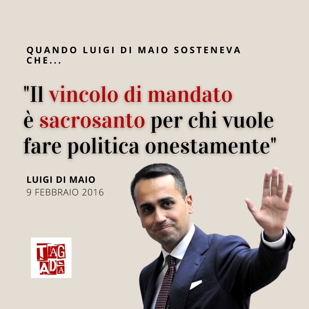 tagadala7's tweet photo. Queste le parole di Luigi Di Maio nel 2016, rispetto alla possibilità per i politici di lasciare il partito nel quale erano stati eletti.

#tagadà #luigidimaio #tv #m5s #movimento5stelle #politica #giornalismo #giornalismi https://t.co/8DjhjJpZwY