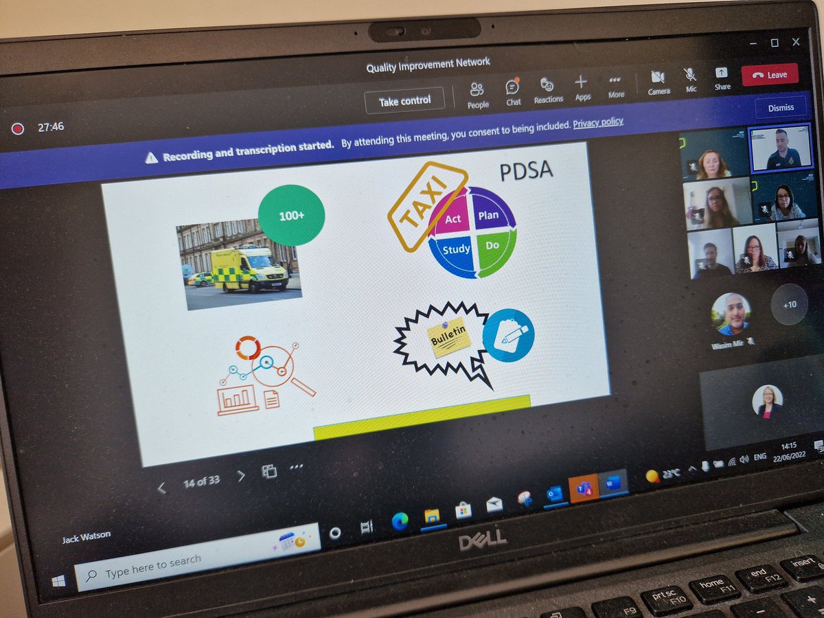 At our <a href="/NWAmb_QI/">NWAS Quality Improvement</a> network - 
Really enjoying hearing about a really fab #QI project to release lost ambulance hours by reducing waste, lovely use of PDSA, data, run charts and leadership in spades. 
Well done Jack 👏  #QItwitter