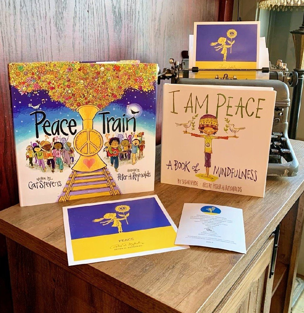 THE PEACE BUNDLE.... a collection of peace books & prints illustrated by @peterhreynolds thedotcentral.com/peterhreynolds… includes I AM PEACE by @susanverde & PEACE TRAIN by @YusufCatStevens & the Ukraine peace print by Peter.
