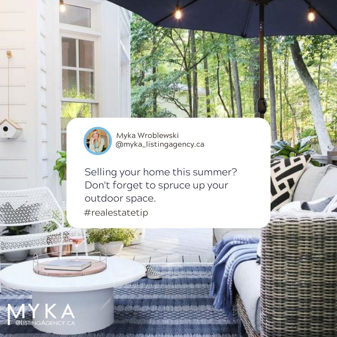 MykaRealEstate's tweet photo. When prospects tour a home in the summer, more than any other season they want to picture themselves enjoying the outdoor space just as much as the indoor space. 

Make sure you're giving your home's exterior some TLC in exchange for TOP DOLLAR. 

#listingagent #realestatetip https://t.co/i7WxSuuyPP