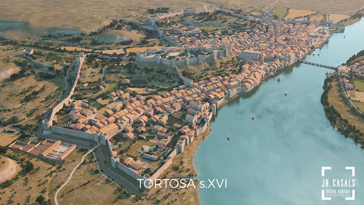 Seguim amb la segona part de la visita a la #Tortosa del s.XVI a través d'aquesta #ReconstruccióVirtual. En el fil anterior vem tenir una visió general del projecte i ens vem fixar en el nucli central de la ciutat. Ara visitarem altres indrets, m’hi acompanyeu? 🤩👇