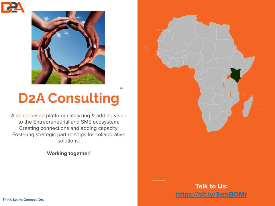 D2A is about promoting GOOD business, underpinned by good VALUES. ‘I AM BECAUSE YOU ARE’-the spirit of oneness can be achieved with every individual,home,business,social &amp; civic structure.  bit.ly/3xmBOMr  #IntegrityWorks #D2A #Dare2Achieve #WorkingTogether <a href="/marygicharu1/">Mary Gicharu</a>