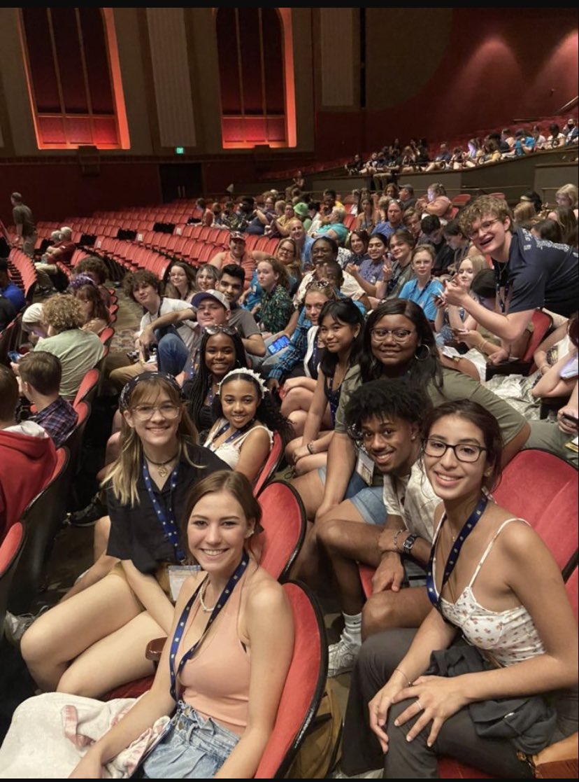 Foster High School Troupe 7961 (and some friends from Bridgeland HS Theater) getting ready to enjoy Kinky Boots at the 2022 International Thespian Festival!