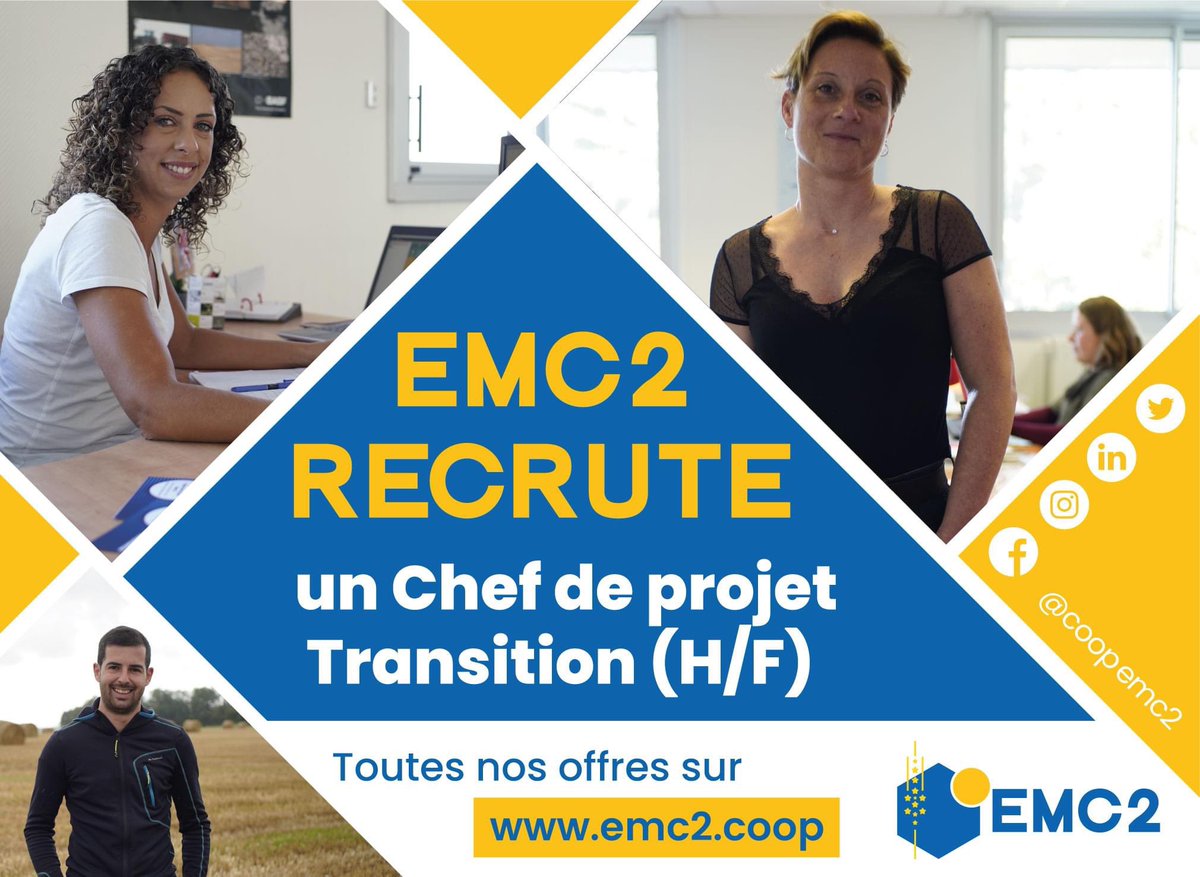 coopEMC2's tweet photo. ⚠️ RECRUTEMENT ⚠️ 
Dans le cadre de son projet de transition, le groupe EMC2 recrute !

Nous recherchons un(e) Chef de projet Transition (H/F) ! 

Informations et candidature => https://t.co/Rhr61IplZn #RSE #Transition #améliorationcontinue #Performance #hiring #stratégie https://t.co/PAvugq2XVo