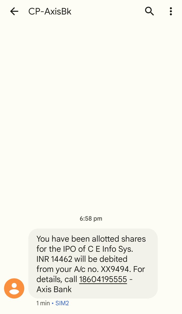 india_freedom's tweet photo. Late latif @AxisBank to inform that i get alloted ipo in c e info. https://t.co/O9fjoiurM5
