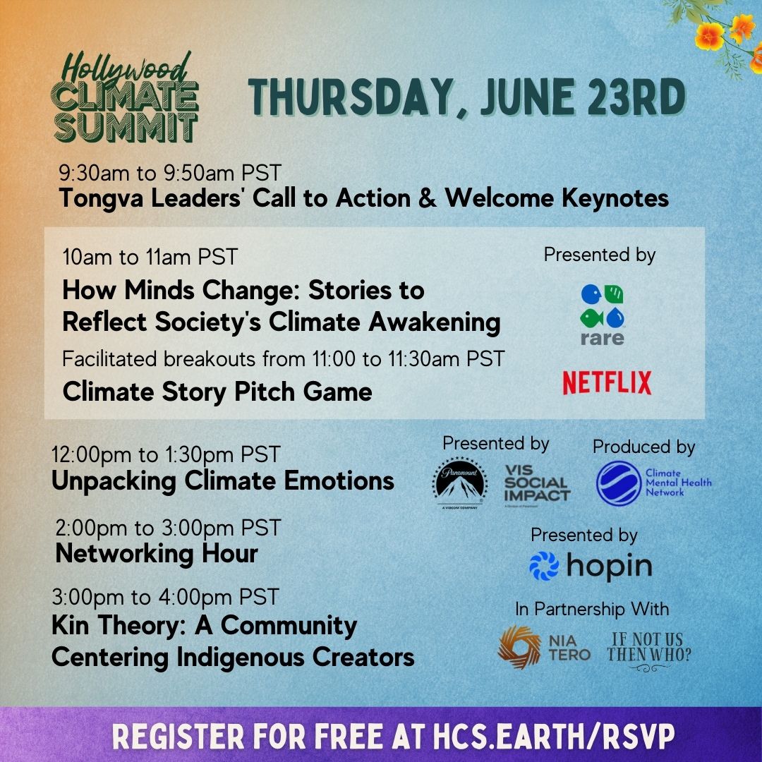 The #HollywoodClimateSummit kicks off tomorrow! We're thrilled to partner with <a href="/netflix/">Netflix</a> to lead a workshop on climate storytelling. 

RSVP for free at hcs.earth/RSVP