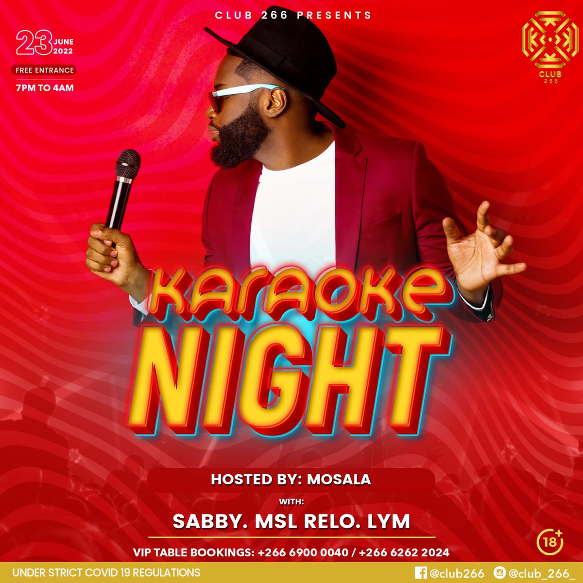 Join us tomorrow night for a night of absolute laughter and Mic 🎤 Fun at Karaoke ‼️
Featuring Guest host Mosala 
And your favorite local djs 🇱🇸  DJ LYM Sabby de DJ and MSL Relo
A night not to be missed
Price to be won by the singer 🏆