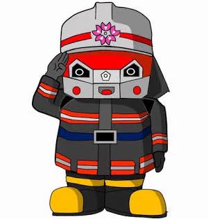 Ressa-kun is the mascot for the fire department in Okazaki City. He was designed by a local kid and was based on the "Red Salamander" all-terrain firefighting vehicle that is used in the city. 