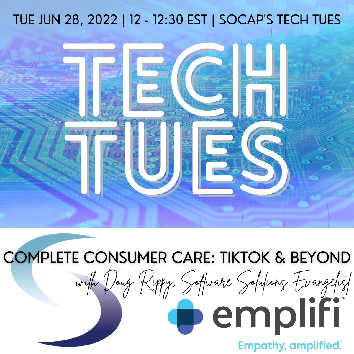 SOCAP's tweet photo. Learn about Emplifi’s complete CX solution suite for Consumer Care organizations, specifically digital automation and social care, including our partnership with TikTok. REGISTER TODAY! https://t.co/qkBEZmgp0B
#SOCAPstrong #CX #CustomerCare #CustomerService #TikTok

@Emplifi https://t.co/K7E762WSYG