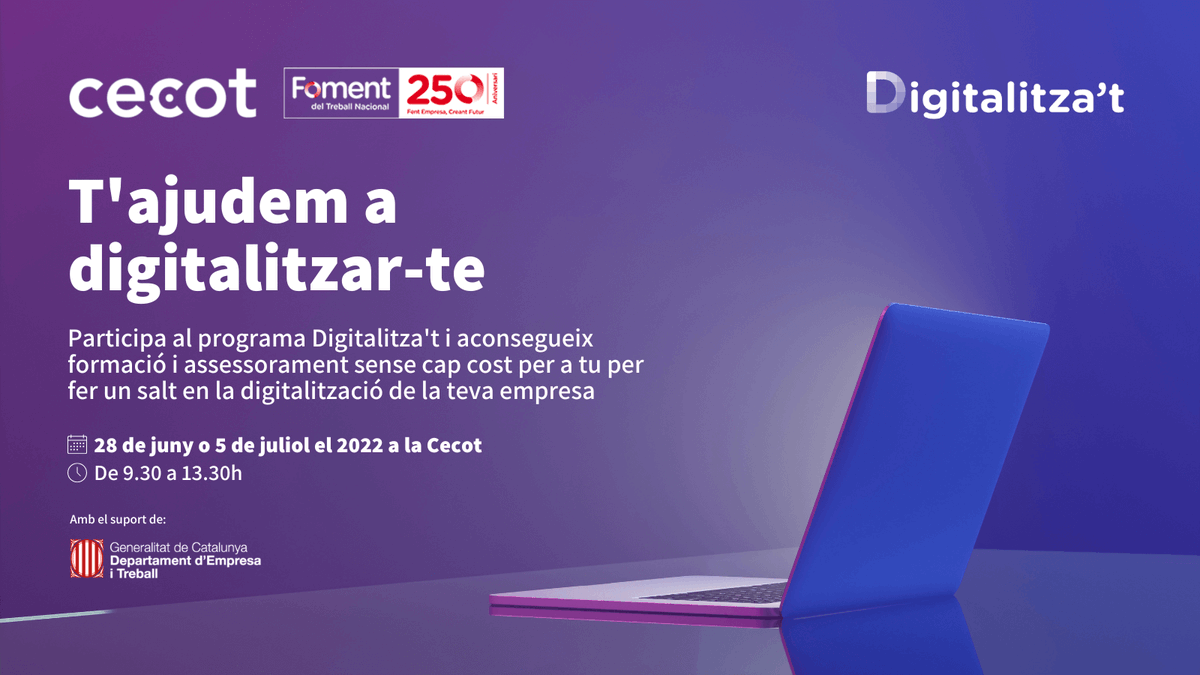 PatronalCecot's tweet photo. Amb l'objectiu d'ajudar a la teva empresa en el seu procés de #digitalització, t'oferim una #formació exclusiva i #assessorament 100% personaitzat. I ho fem sense cap cost per a tu ni la teva empresa!

🖥️Inscriu-te al programa Digitalitza't! 
https://t.co/o5eguwl7lh https://t.co/fWp5InAuHQ