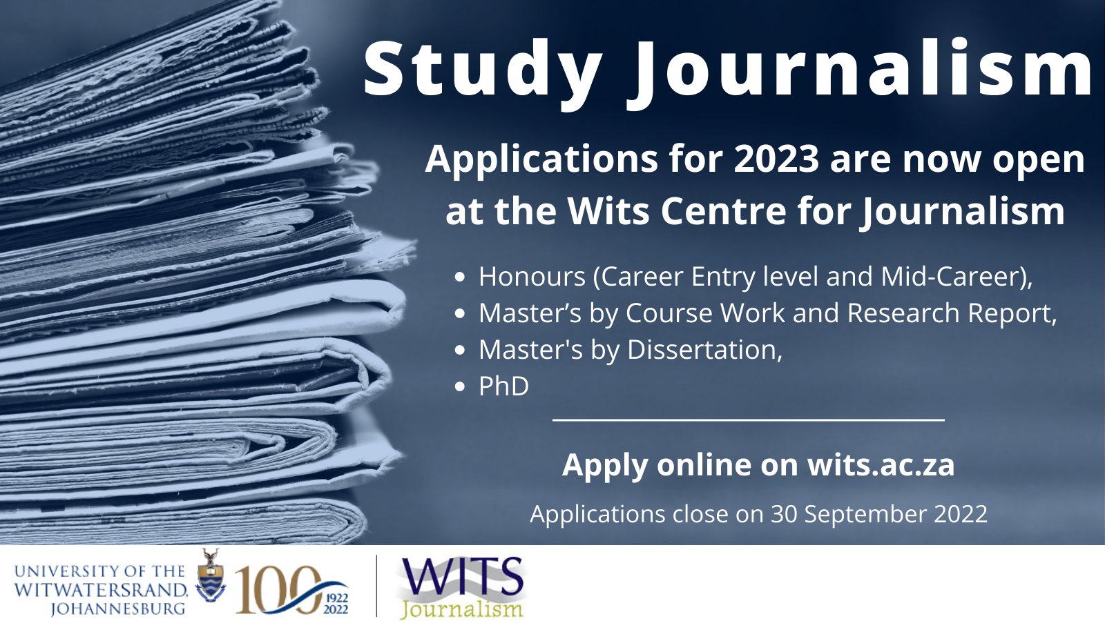 Wits Centre for Journalism on Twitter "Applications for 2023 are open