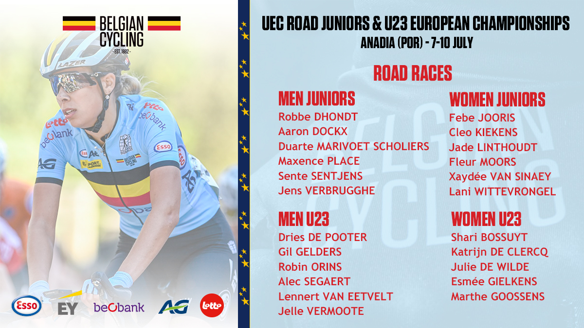 Here's our <a href="/BELCyclingTeam/">Belgian Cycling Team</a> for the Road Races at the UEC Road European Championships for Juniors &amp; U23 in Anadia 🇵🇹 | bit.ly/3zVadGw

#EuroRoad22