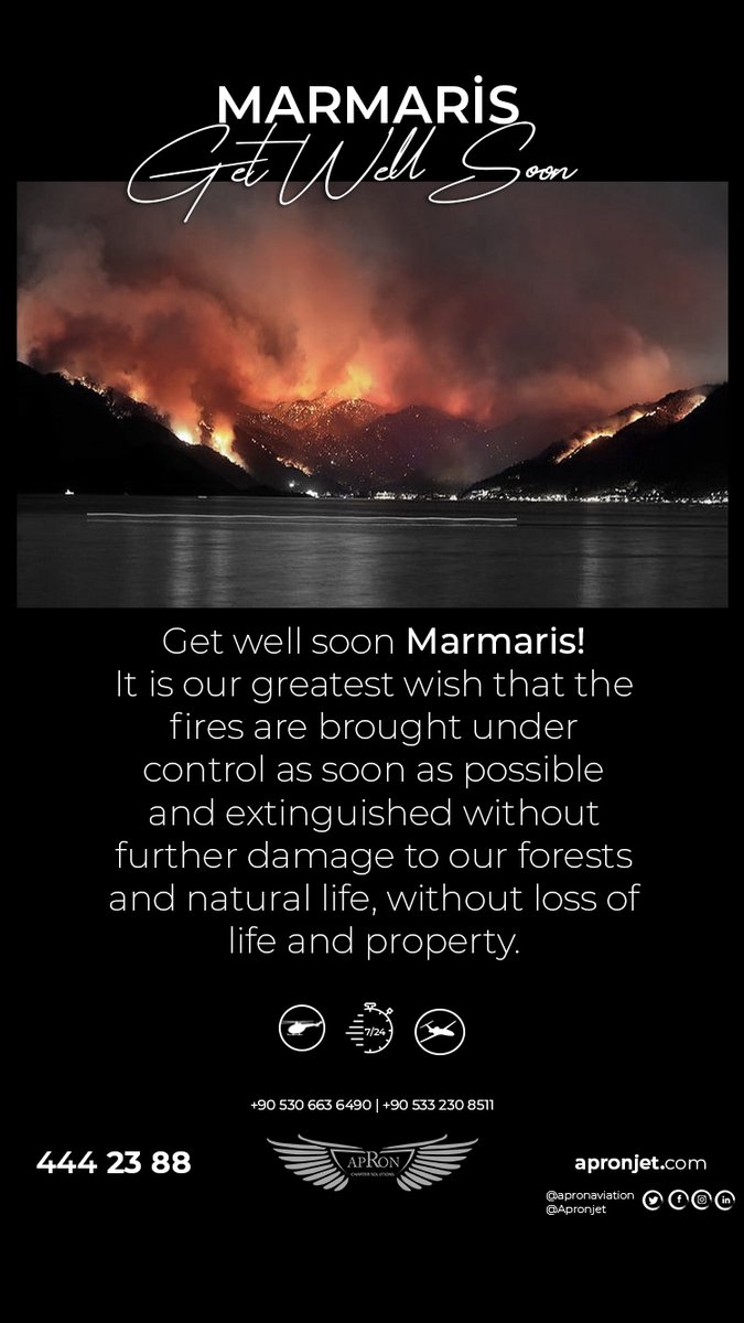 Get well soon Marmaris!
It is our greatest wish that the fires are brought under control as soon as possible and extinguished without further damage to our forests and natural life, without loss of life and property.
#marmaris #Forestfire