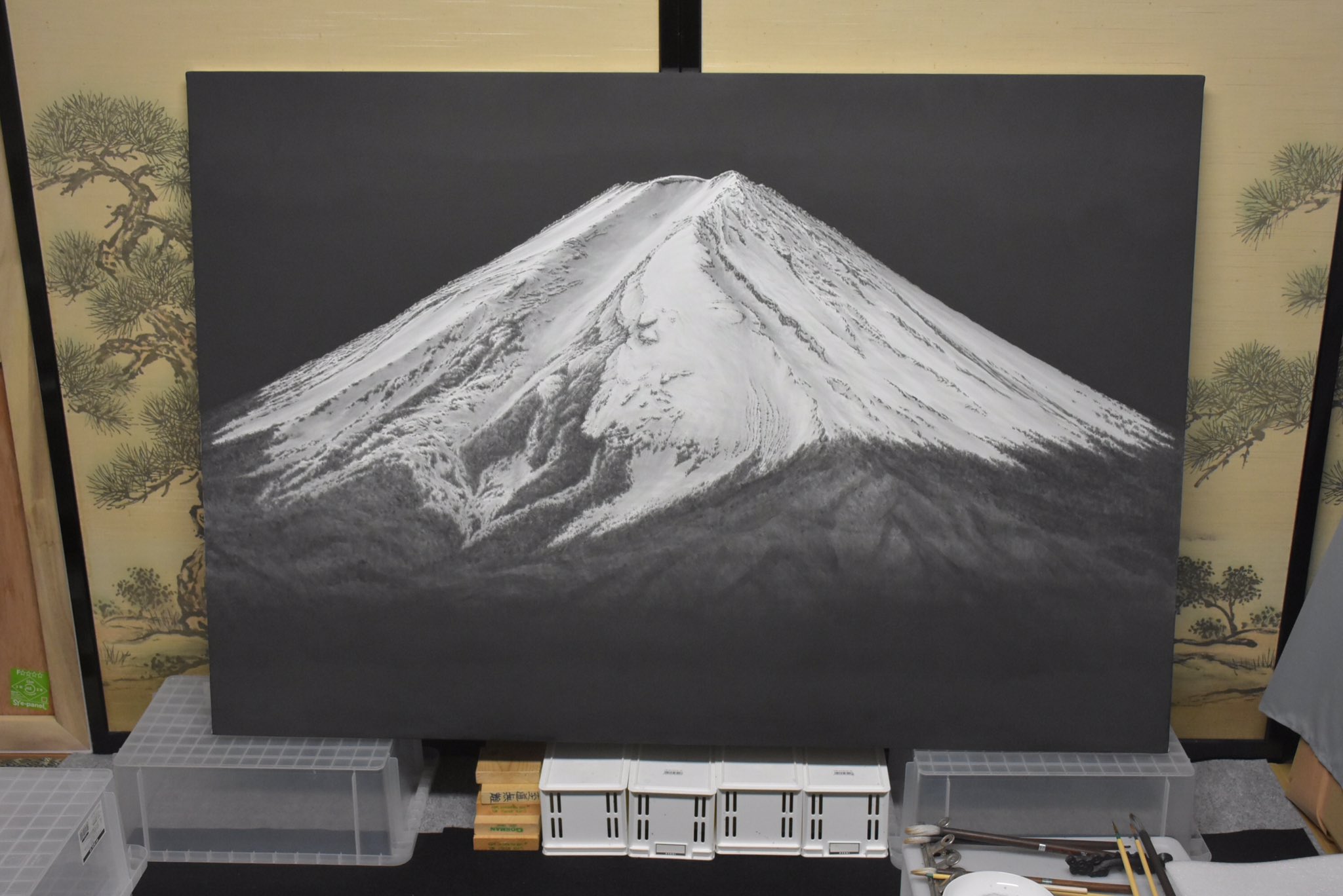 ☆山下康一 やましたこういち 紙に墨「爺ケ岳」