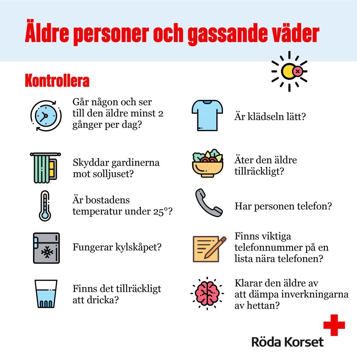 sprhup's tweet photo. Nu blev det #varmt!☀️
Om du har äldre personer, eller andra som kan tänkas lida av #hettan i din närhet, kolla in denna checklista!
👇 https://t.co/ZQV5Avaxny